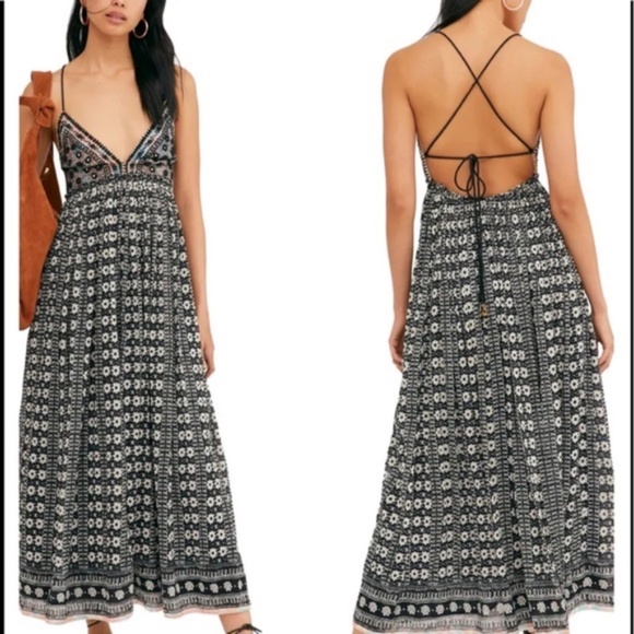 NWT Free People Good Vibes Embellished Mirror Halter Maxi Dress, XS - Picture 1 of 9